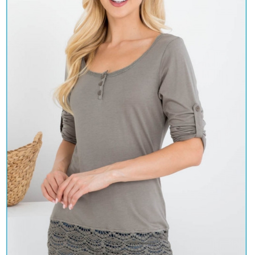 NWT Olive Top With Lace